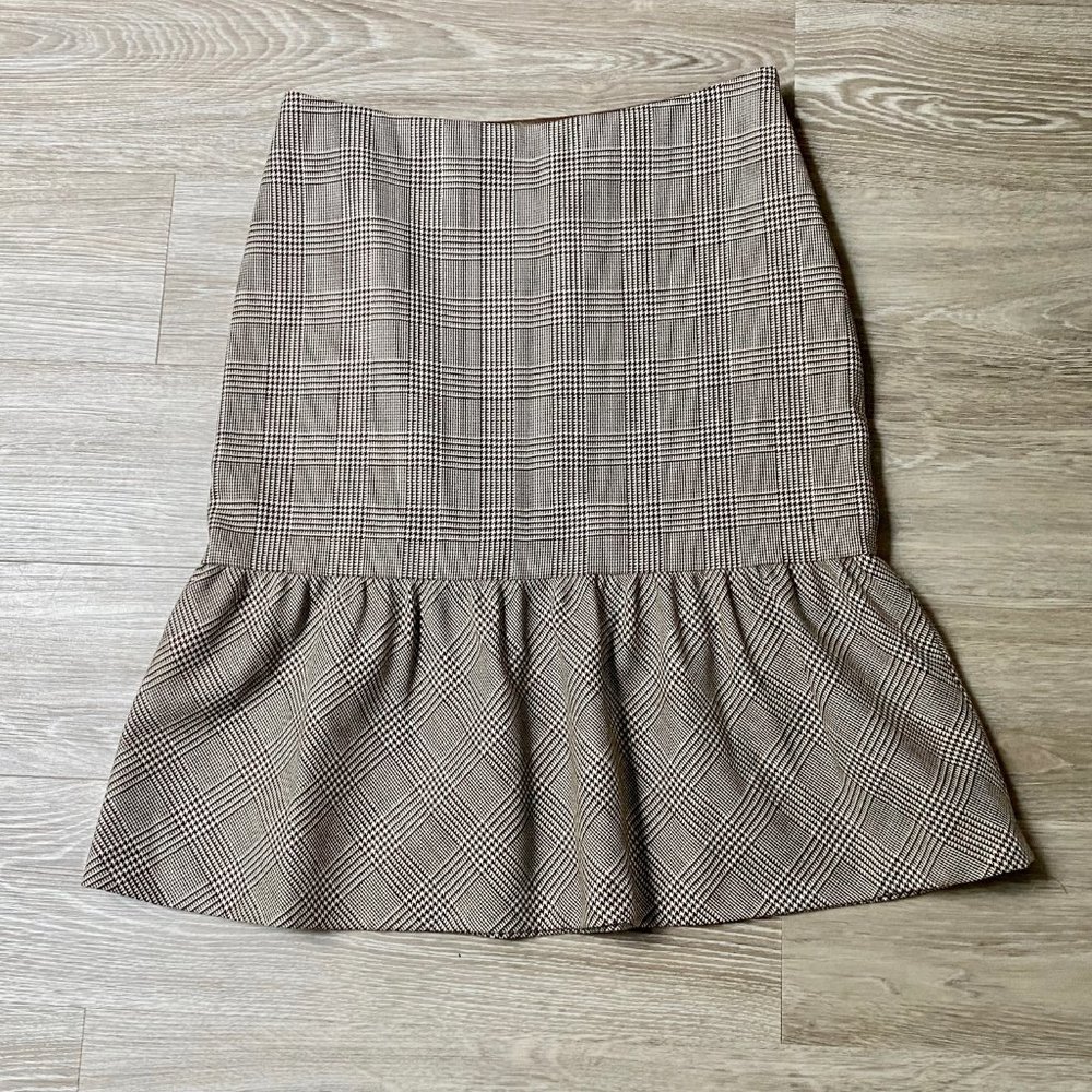 (5) J. McLaughlin Plaid Midrise Knee Wool Peplum Lined Work Office Minimalist